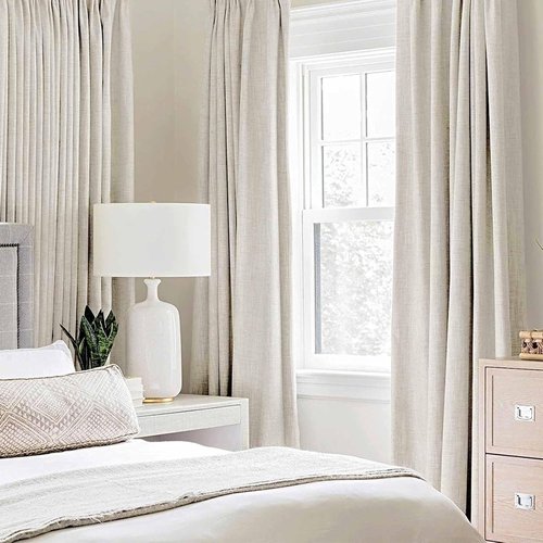 MIULEE Linen Texture Curtains - 100% Blackout Thermal Insulated Drapes | Beige, 52x63 Inch (2 Panels)