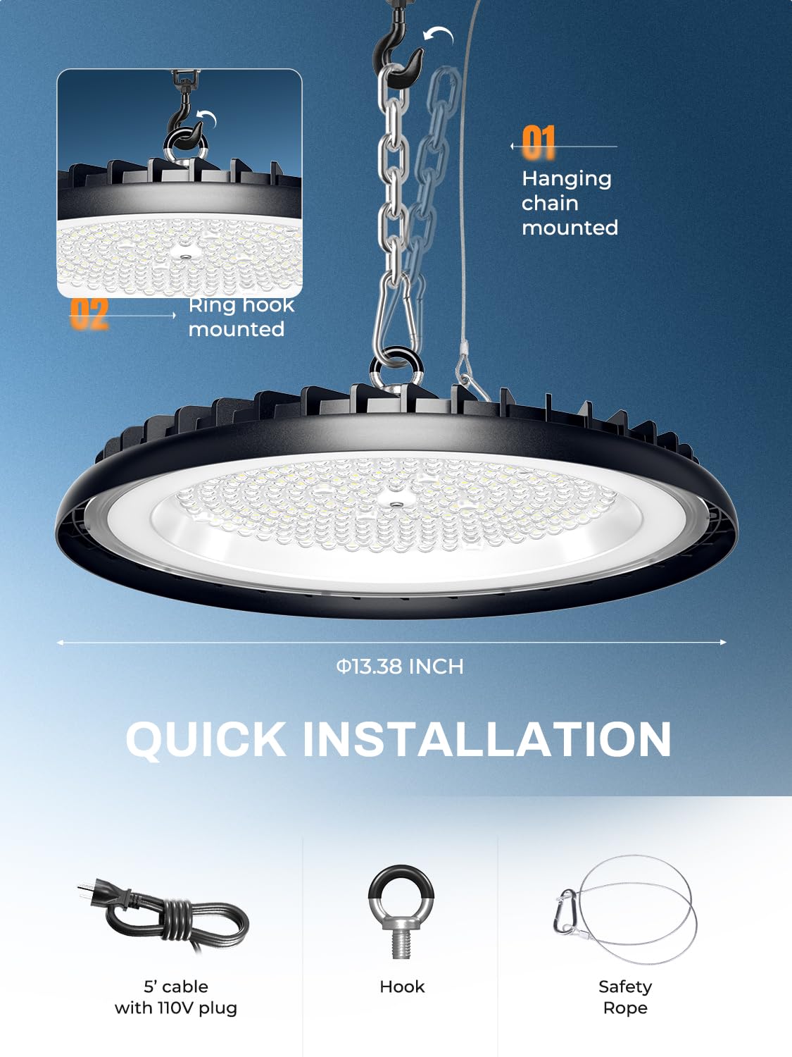 ELEKICO Super Bright 250w High Bay Led Shop Lights 8pack| 5000k 37500lm UFO Led High Bay Light & Commercial Ceiling Lighting Garage Lights for Shop Factory Workshop Warehouse Garage Barn