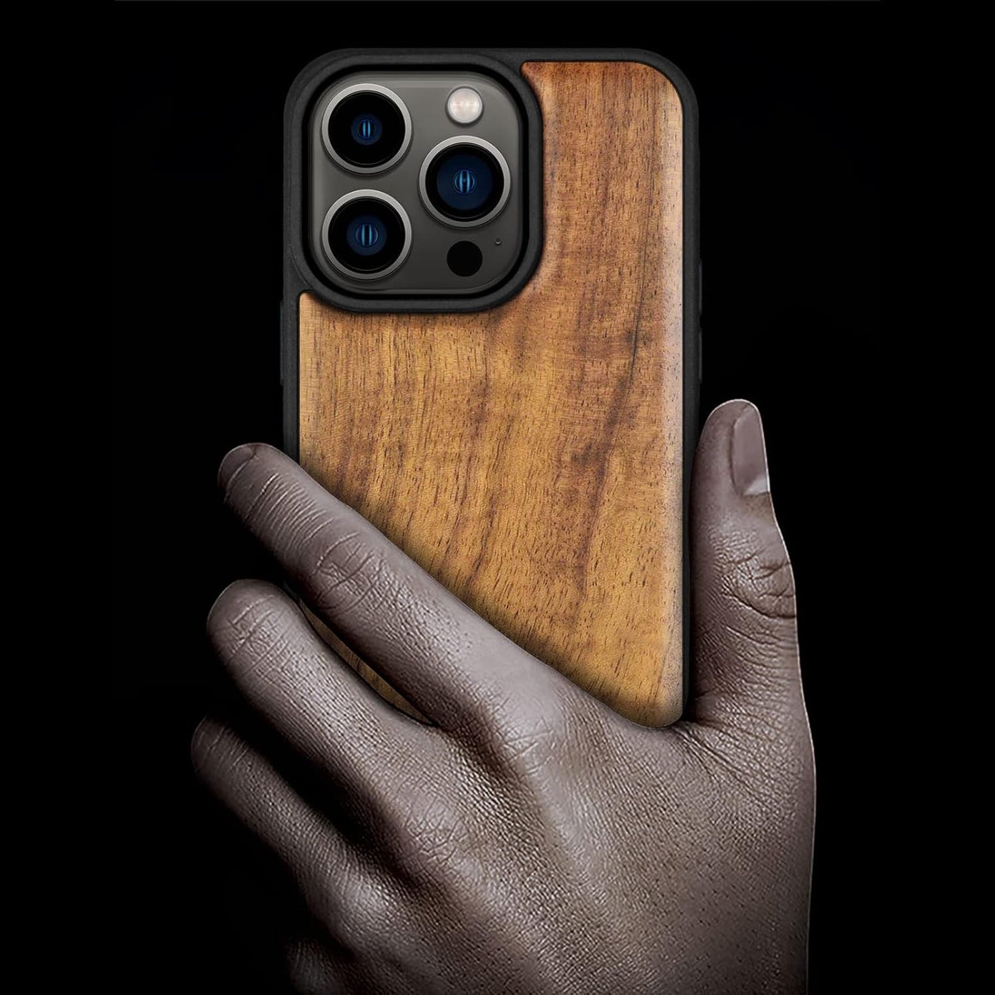 Carveit 14 Magnetic Wood Case for iPhone Pro - Natural Wood & Black Soft TPU - Shockproof Protective Cover - Unique