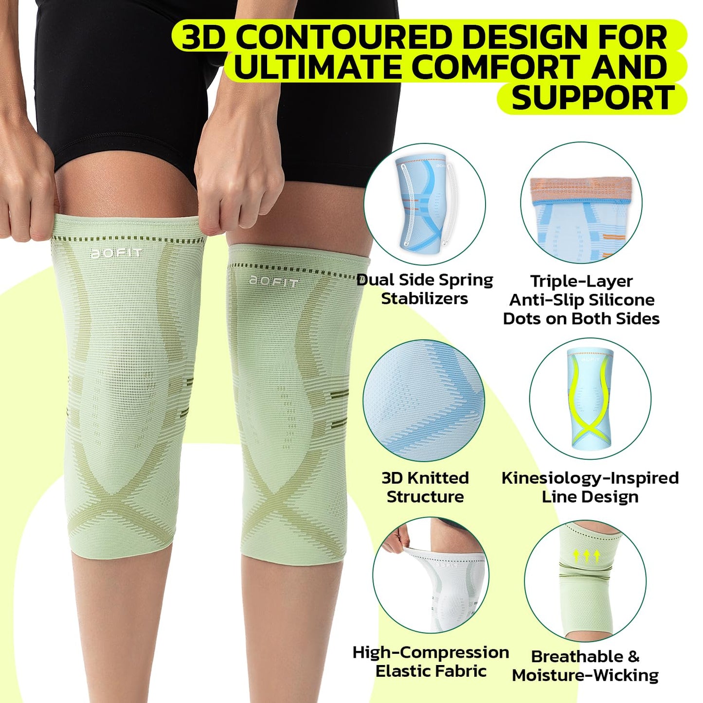 aoFIT Compression Knee Brace for Women & Men, 2 Pack AOCELL Knee Sleeve Support for Joint Comfort & Active Recovery – Breathable for Workout, Running, Gym, Sports, Fitness L