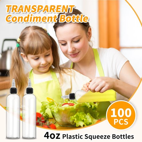 Liubeili 100 Pcs 4oz Squeeze Bottle, Hair Oil Bottles For Hair 4 Oz Plastic Squeeze Bottles Bulk Small SqueezeBottles For Liquids Plastic Bottles With Squeeze Top Condiment Squeeze Bottles 4 Oz