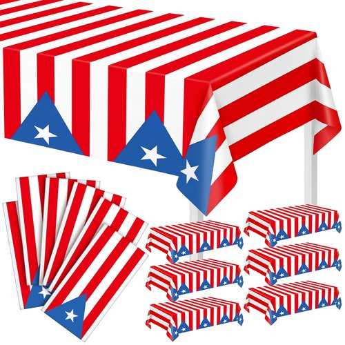 Chumia 6 Pack Puerto Rico Party Tablecloth Decorations Puerto Rico Themed Tablecloths for 12th of June National Day Country Decoration Kitchen Dining Room Home Dinner