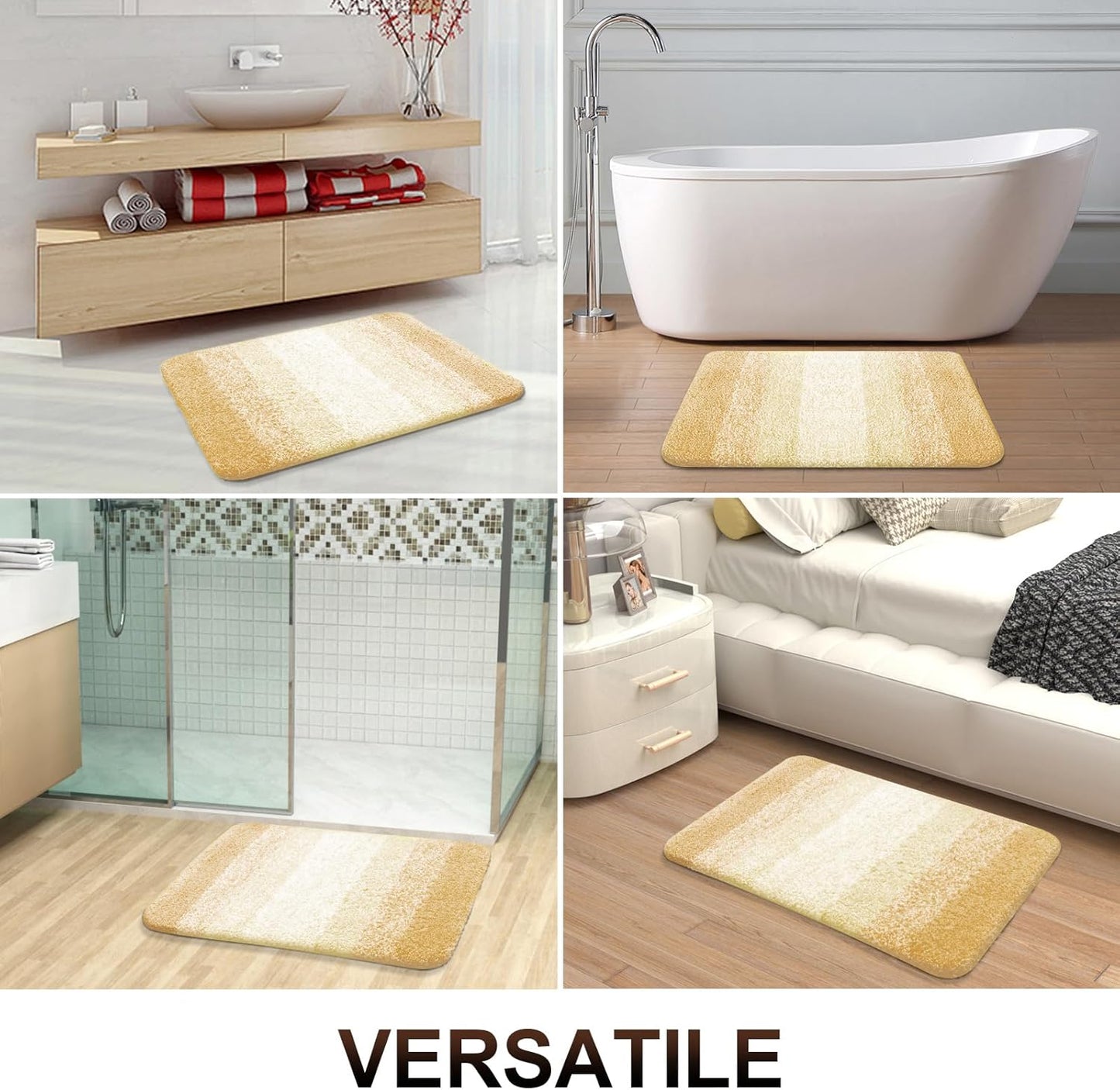 OLANLY Large Bath Rug Mat - Extra Soft Microfiber with Rubber Backing | Quick Dry & Washable, Light Yellow 54x24