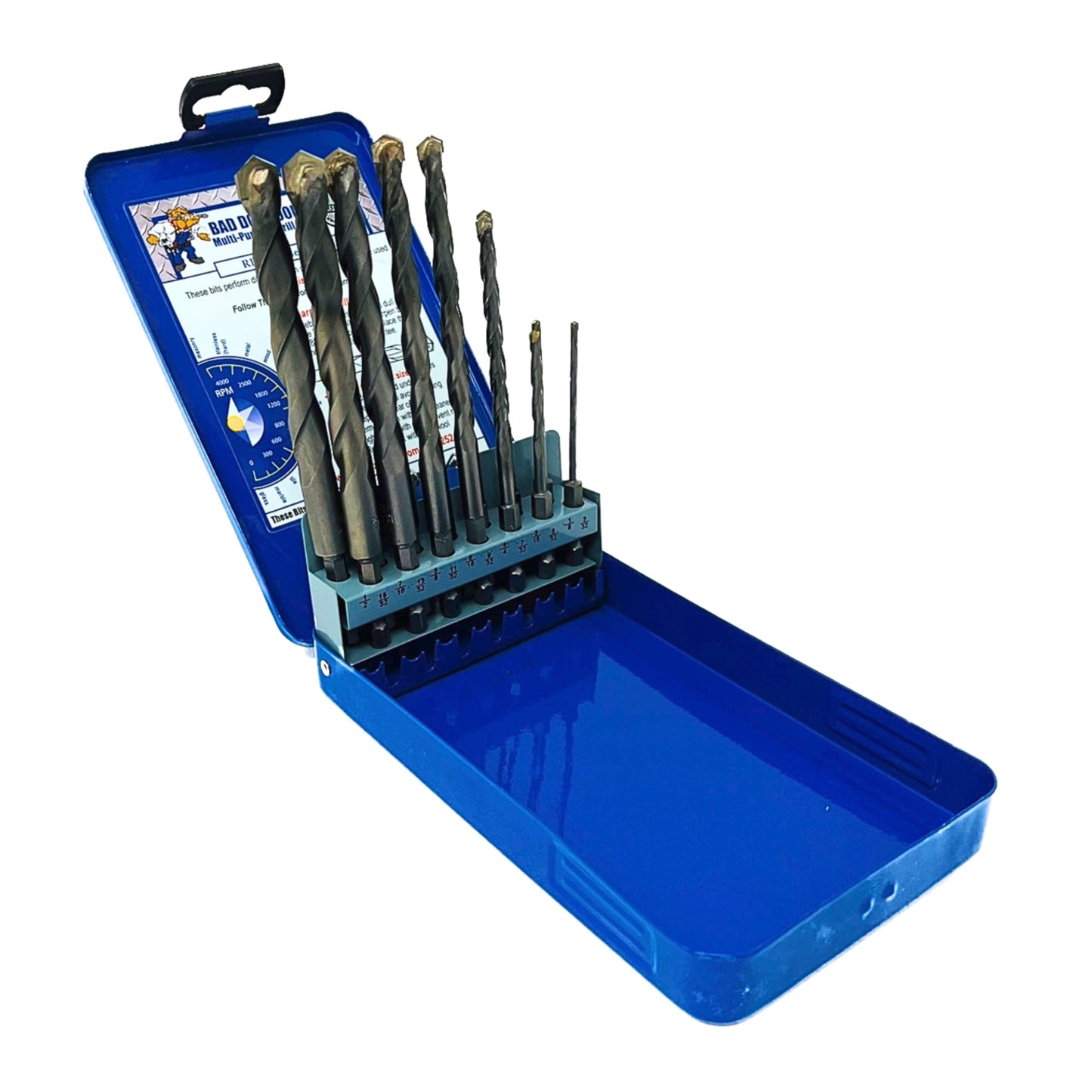 Bad Dog 14-Piece Multipurpose Drill Bit Set - Carbide Titanium Cobalt Tip, Hex Shank, USA Made - Drills Metal Wood Masonry Tile Stone Concrete - High Speed Bits with Metal Case
