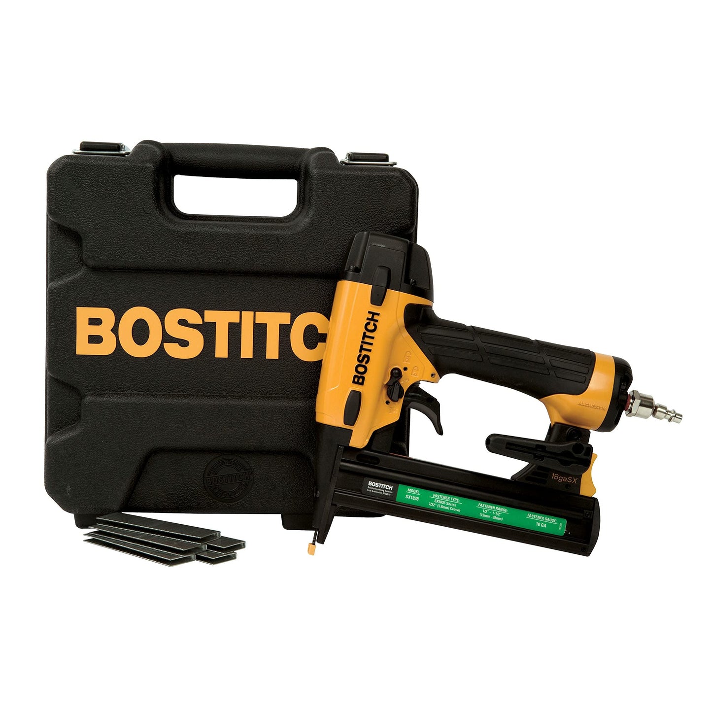 BOSTITCH Finish Nailer Kit, 16GA, Smart Point, Pneumatic with Crown Stapler, Narrow, 18GA (BTFP71917 & SX1838K)