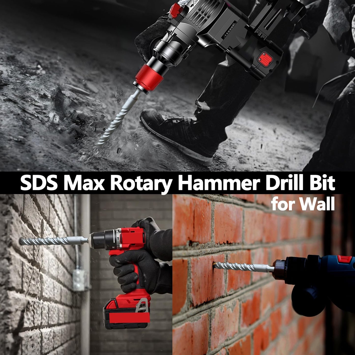 2 x 23.6 inch SDS Max Rotary Hammer Drill Bit, 50x600mm Carbide Tip Masonry Drill Bit,Concrete Drill Bit for Masonry, Brick, Stone, Concrete (Length :600mm / 23.6 inch, 50mm (2 in) Diameter)