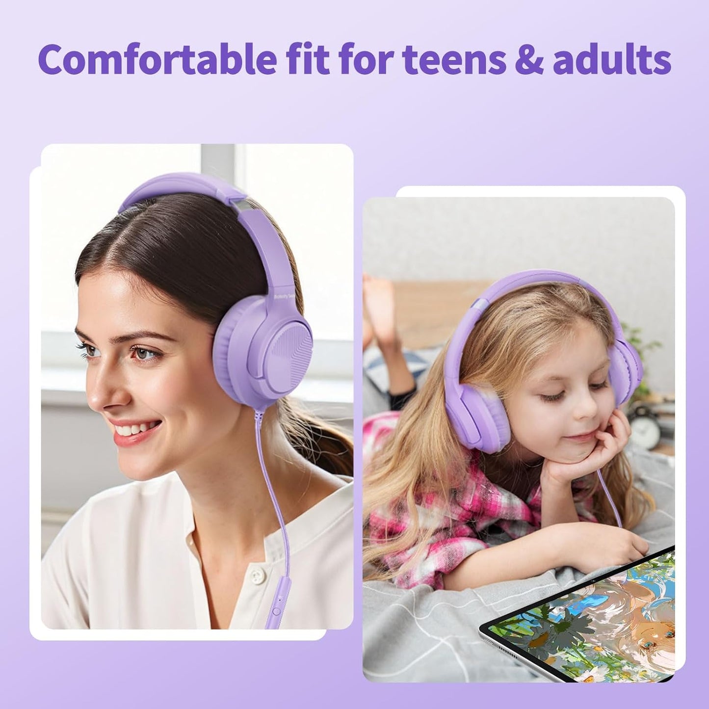 3.5mm 4.9ft MP3/4, Botesty Sound Headphones Wired with Microphone, Over Ear Foldable Plug in Headphones