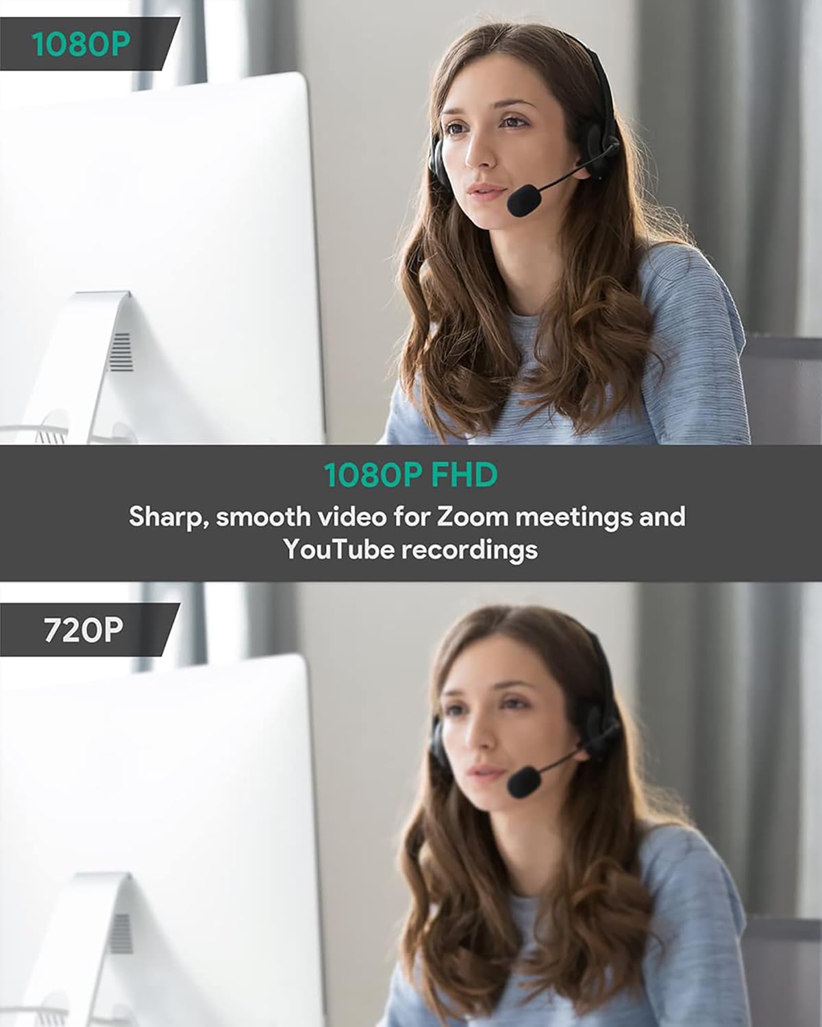 WEUNKNOWN 1080p Webcam with Dual Stereo Microphones & Privacy Cover, Full HD USB Desktop Web Computer Camera with Auto
