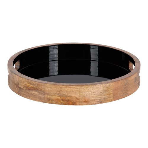 Kate and Laurel Ehrens Modern Wooden Tray, 15 inch Diameter, Natural and Black, Round Accent Tray for Farmhouse Decor