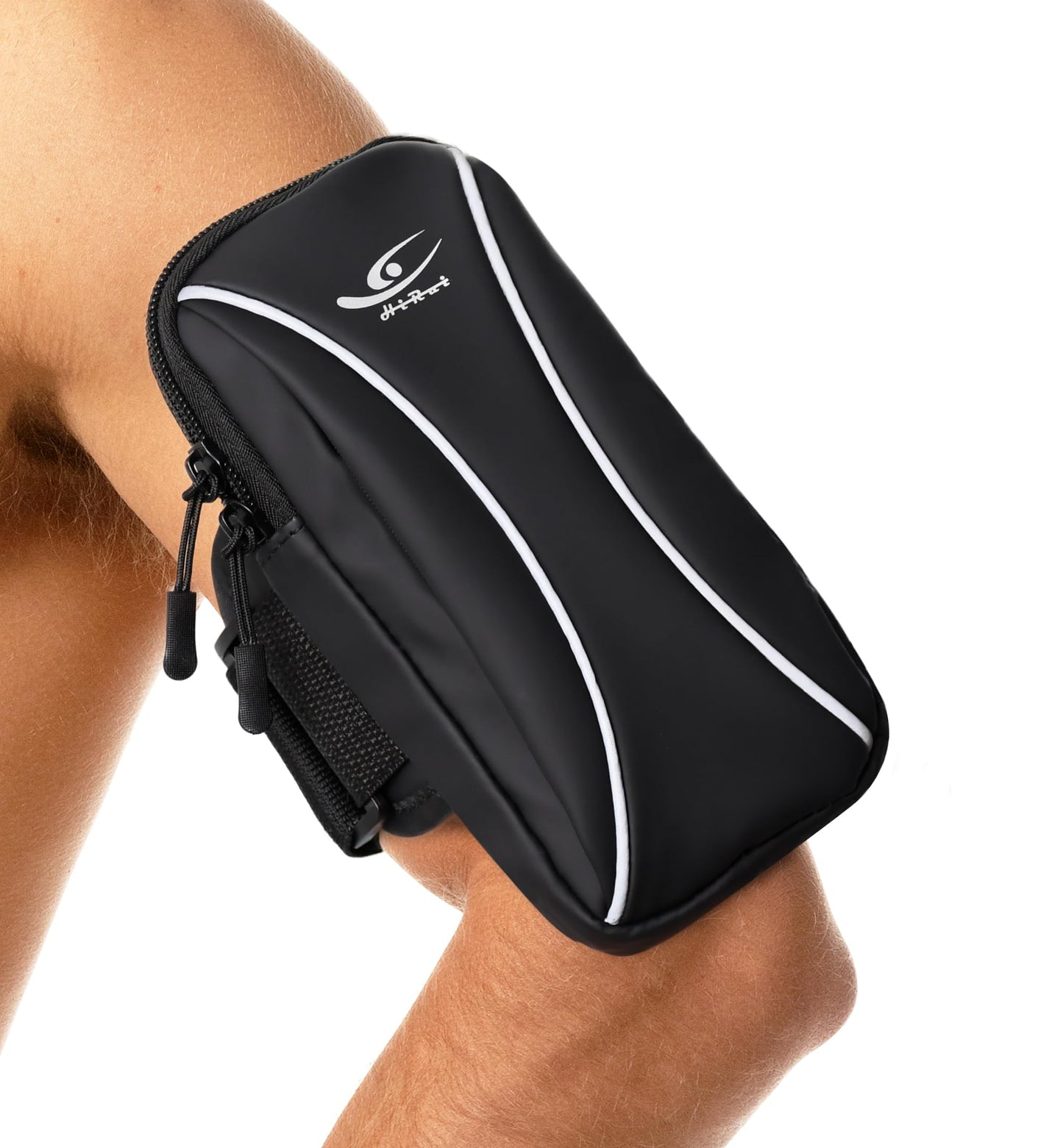 HiRui Arm Bag & Wrist Bag Phone Holder, Sports Running Armband for Gym, Cycling & Workout, Compatible with iPhone 17/16/15 Series, Samsung Galaxy & More, Reflective, Adjustable, Secure Fit (Black)