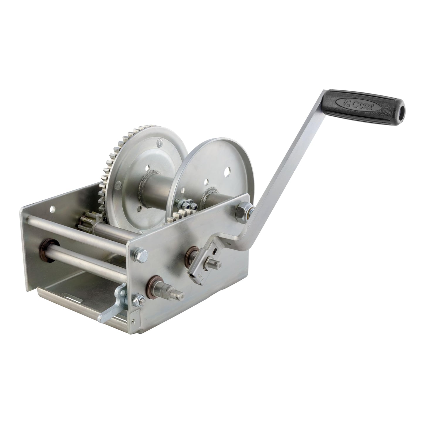CURT 29538 Hand-Crank 2-Speed Winch, 3,800 lbs, 5.1:1 High, 15.8:1 Low Gear Ratio, 9.6" Handle