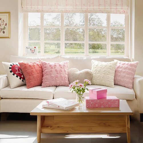 MIULEE Light Pink Bow Pillow Covers - Soft Plush Decorative Set of 2 for Coquette Room Decor | 18x18 Inch