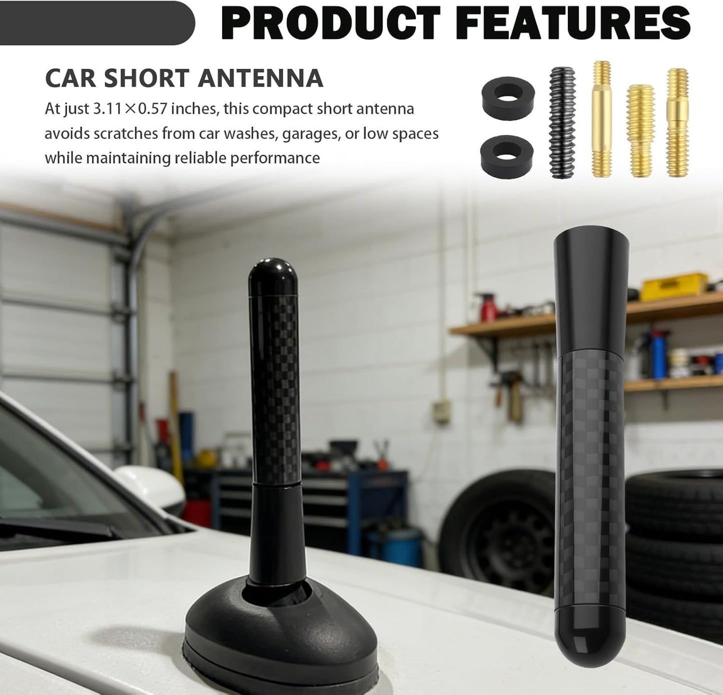 VKQTS 3.11 Inch Short Car Antenna Replacement,Stylish Carbon Fiber Short Antenna for Car as Cars Decor Compatible