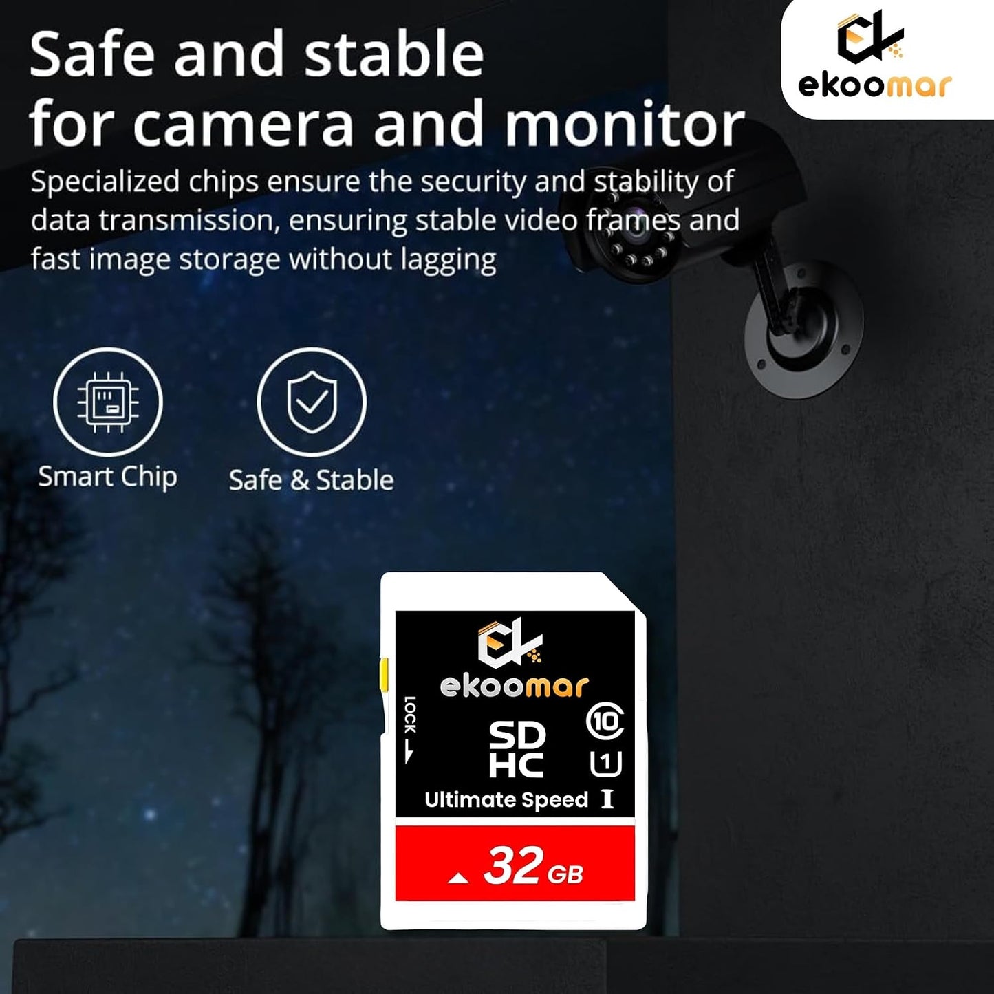 Ekoomar 10, 100MB/s 32GB (Pack 1) Card - Class High-Speed Memory Card with for Digital Camera, Dash Cam, & Video