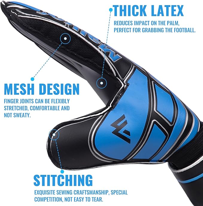 Malker Soccer Goalie Gloves Goalkeeper Gloves with Fingersave and Double Wrist Protection, Strong Grip Goalkeeper Gloves for Kids, Youth, Adults