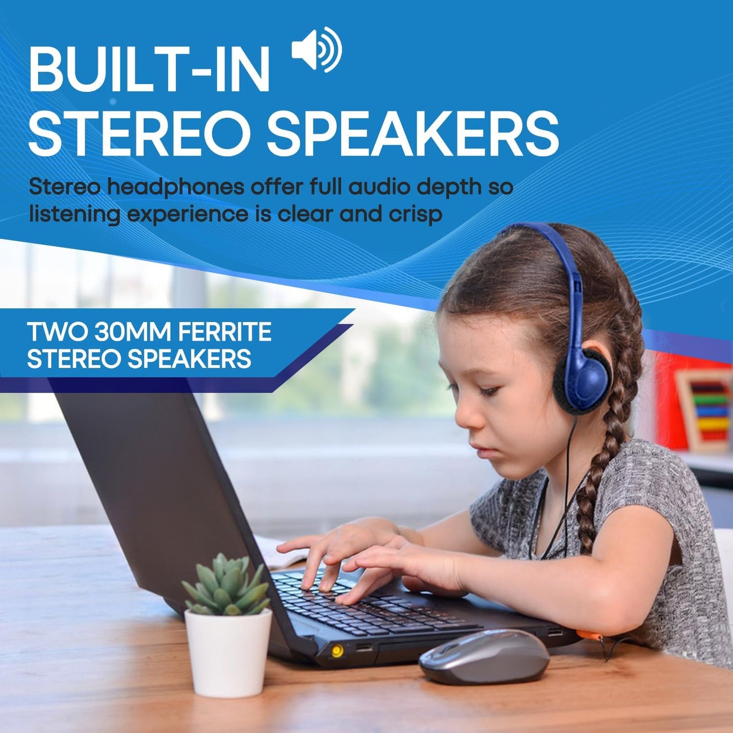 12 Pack Set 3.5mm 12 Pack) Classroom Headphones Bulk Class for School Students Kids and Adult -Sturdy Wired Plug (Blue