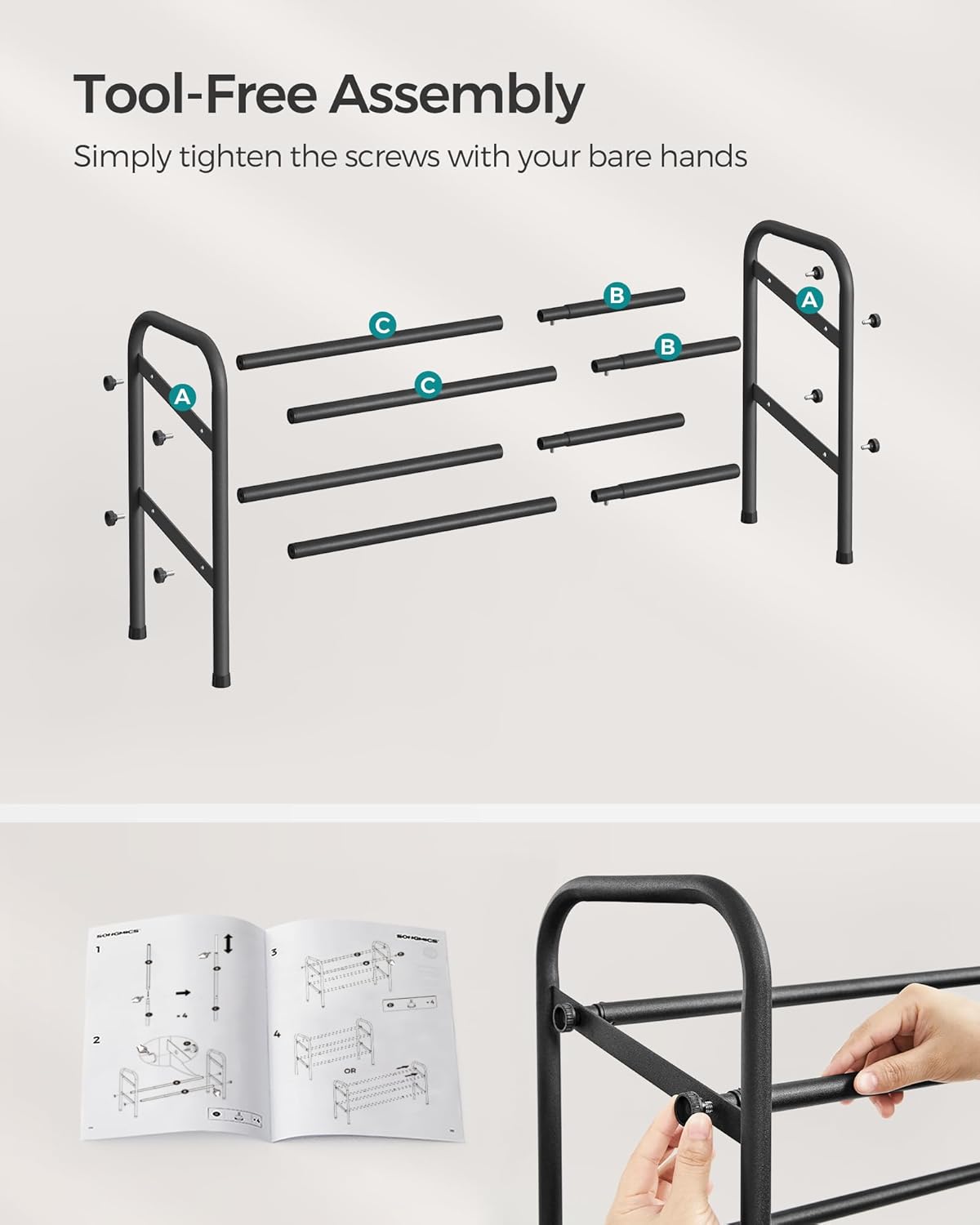 SONGMICS Expandable Shoe Rack - Adjustable 2-Tier Organizer for 15 Pairs - Metal Storage Solution in Ink Black
