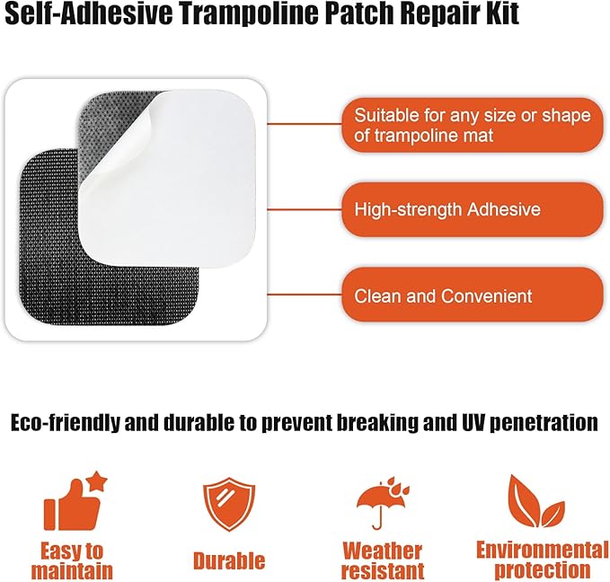 Self-Adhesive Trampoline Patch Repair Kit | Repair Trampoline Mat Tear or Hole in a Trampoline Mat Ground Stakes