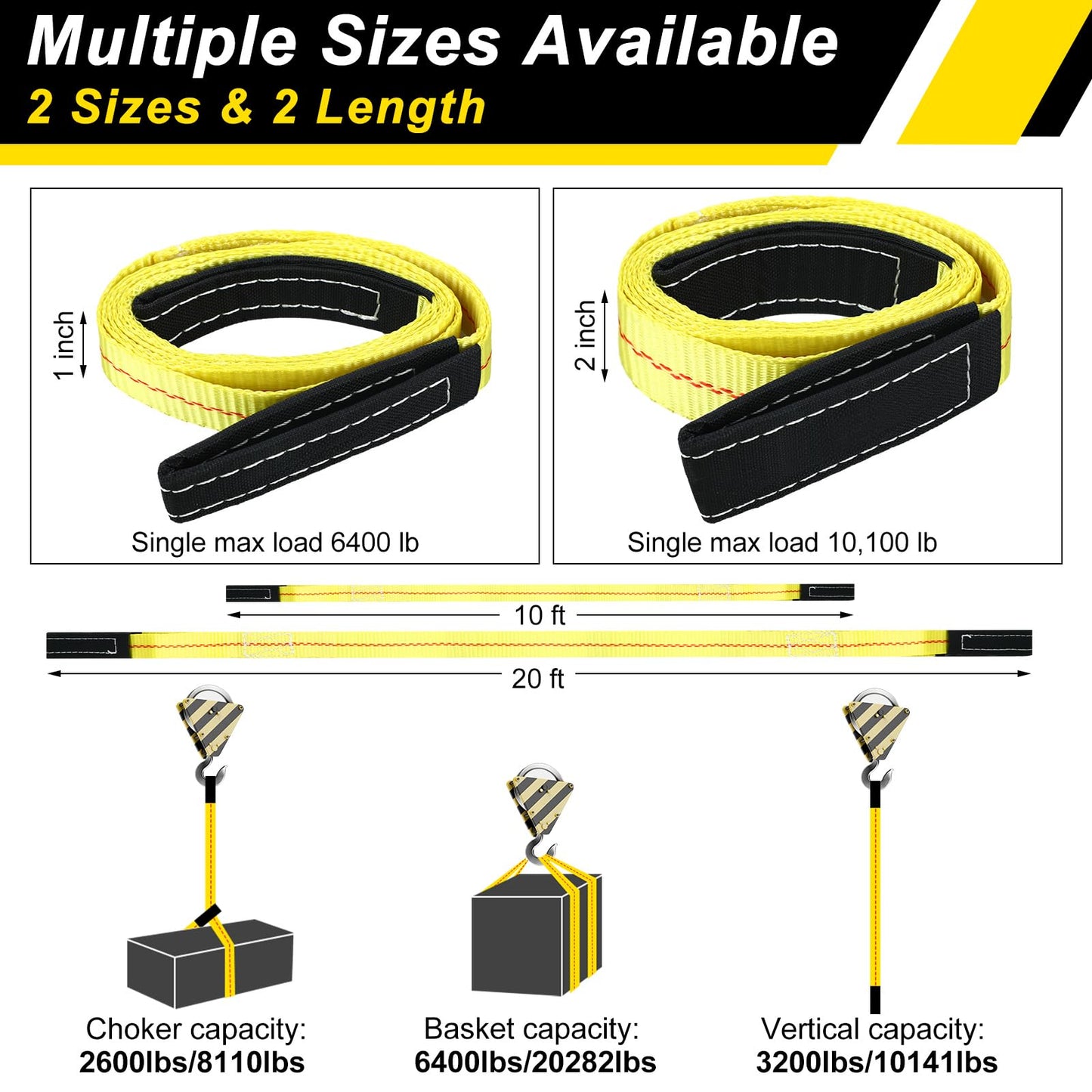 Shappy 2 Pcs 10' x 1" Lifting Sling Straps Heavy Duty Lifting Nylon Sling Web Slings Tree Saver Recovery Strap for Constructions, Steel, Trailer