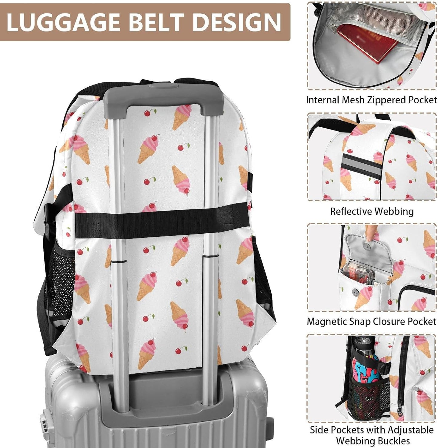 Msyxl Backpack 14" 30L Ice Cream Cones School with Laptop Compartments and Reflective Straps, Fits Laptop, Capacity