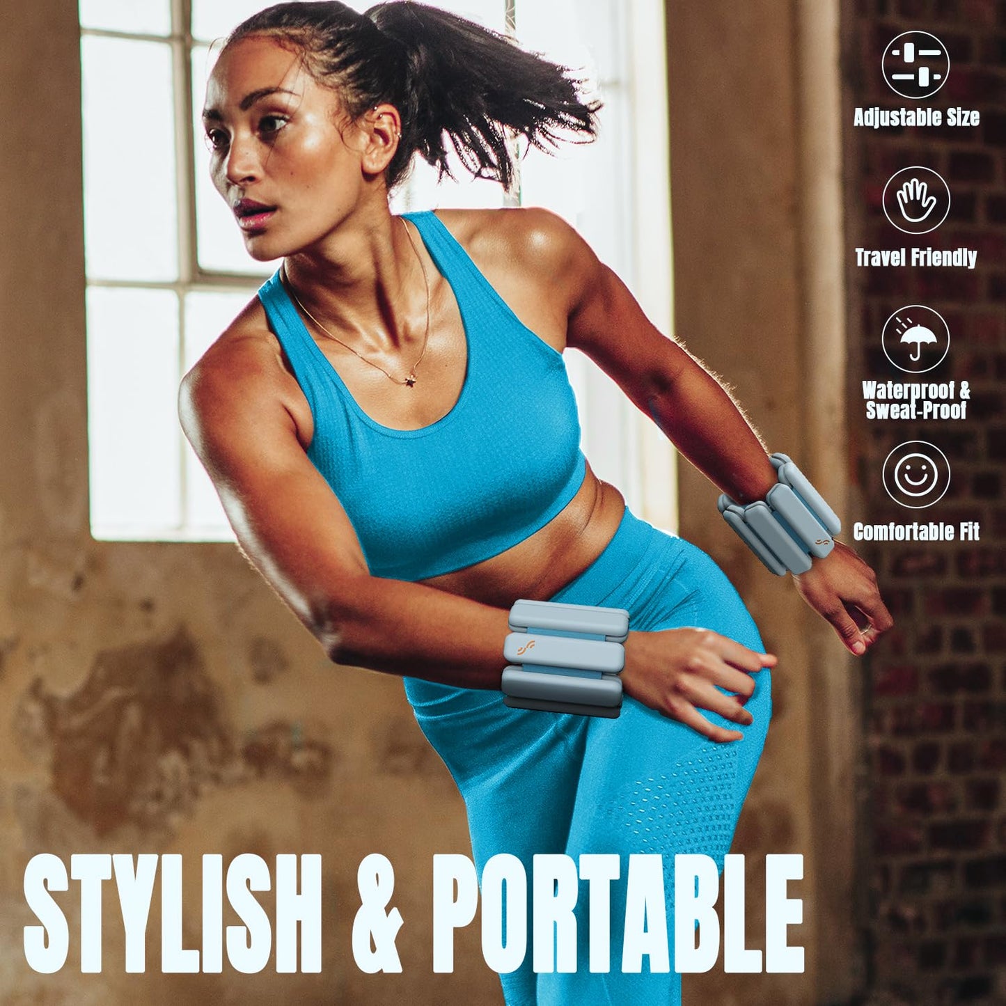 Sportneer Wrist & Ankle Weights for Women Men - 1 Pair (1 lb/2 lb Each) | Adjustable Weighted Bracelet Silicone Bangles for Yoga, Dance, Pilates, Cardio, Aerobics, Gym, Pool Exercises and Jogging (Blue Aura, 2 LBS x 2)