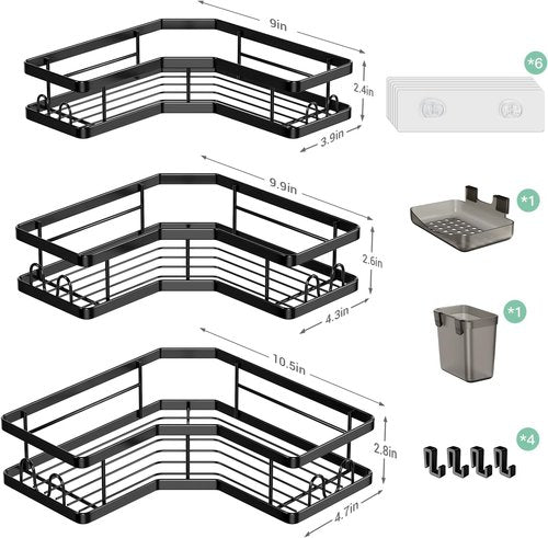 AKTECKE Corner Shower Caddy | Stainless Steel Adhesive Organizer - Rustproof 3-Pack No Drilling Shelf