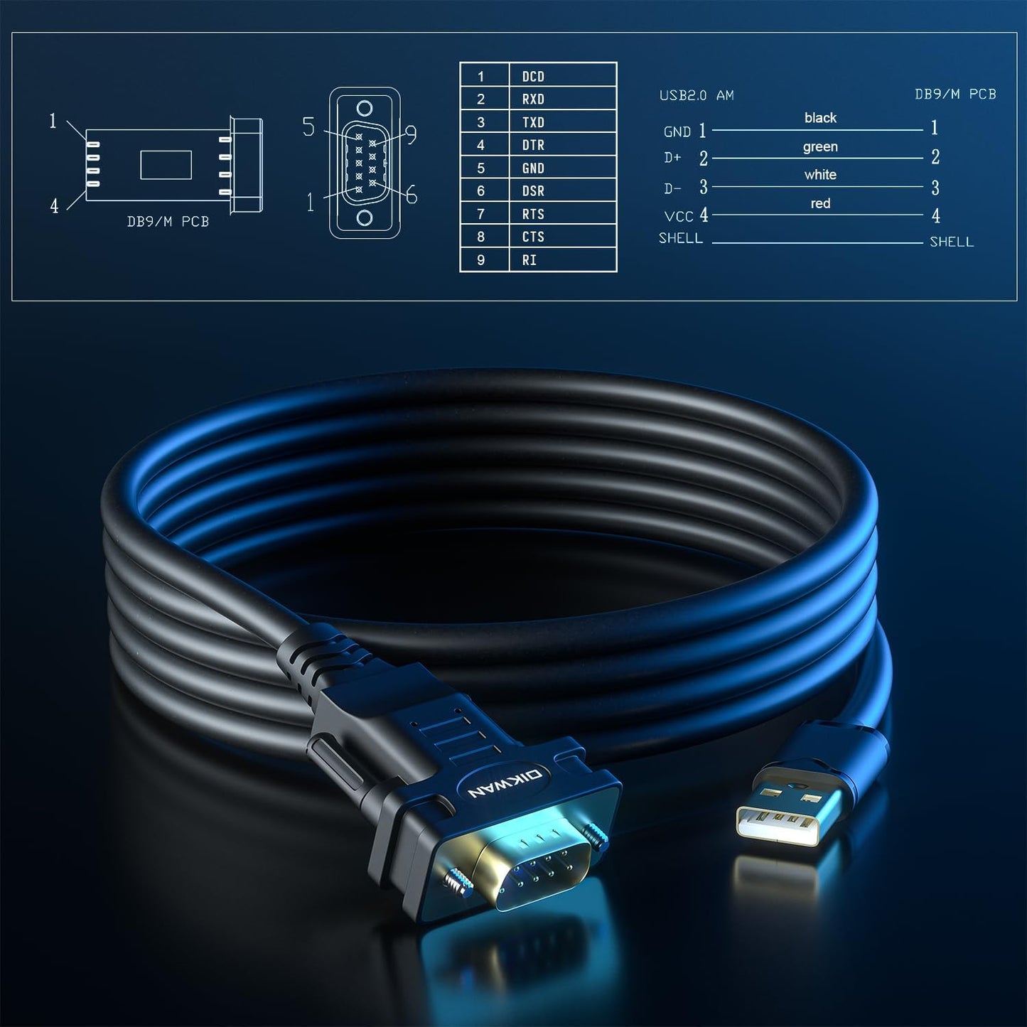 RS232 DB9 2-Pack USB to Serial Male Cable