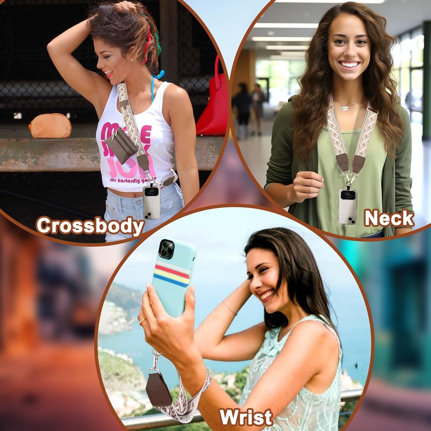5 XANGNIER Clip and Go Strap for Phone with Wallet Crossbody, Phone Strap with Zippered Wallet, Adjustable Anti Theft