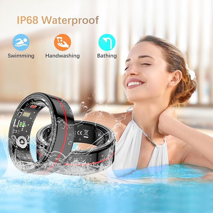 Fit Ring, Smart Health Rings for Women Men with Heart Rate,Blood Oxygen,HRV,Stress Level, Sleep Monitor, Step Tracker, No Subscription Fee, IP68 Waterproof Smart Ring for iphone &Android (Black, 12#)