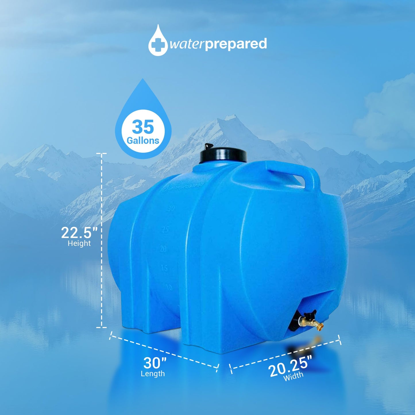 WaterPrepared Portable Water Tank, Plastic Handle & Hose Spigot, 35 Gallon, Blue - Heavy-Duty Beverage and Hydration Dispenser for Outdoor and Camping Trip