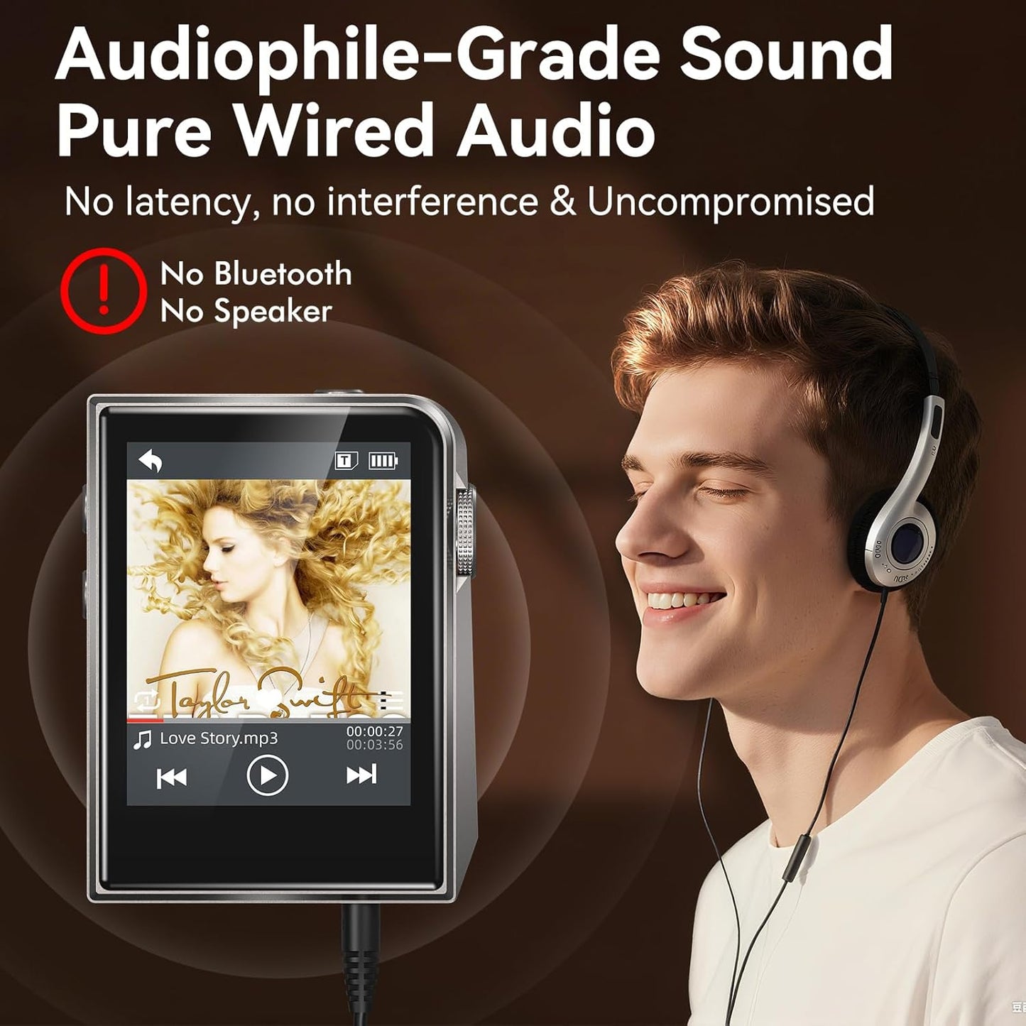 RUIZU 64GB MP3 2" 128GB HiFi Lossless Player, DAC DSD High Resolution Digital Audio Player, Portable Hi-Res Music