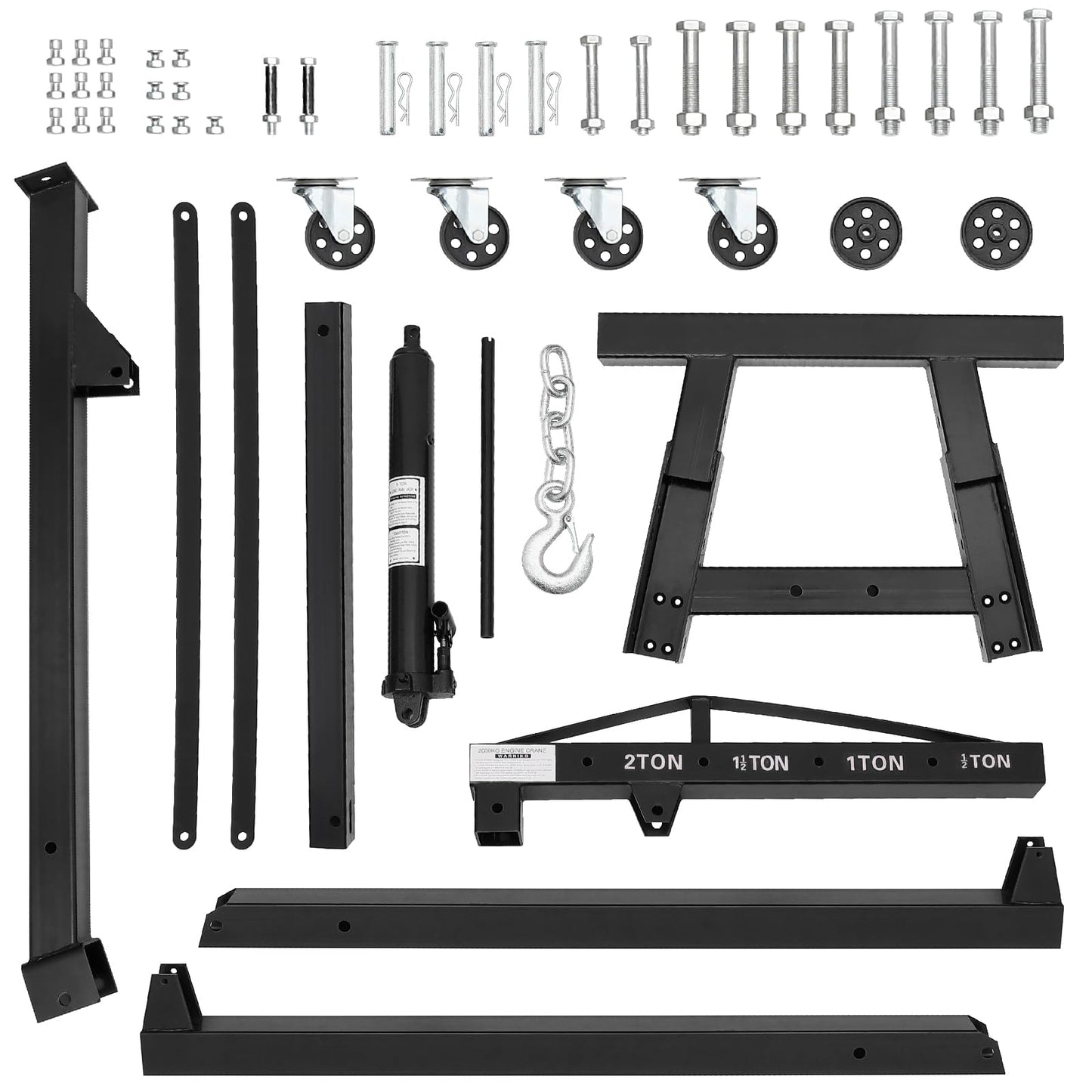 Garvee 2 Ton Engine Hoist, Hydraulic Cherry Picker Engine Crane, Heavy Duty Folding Shop Crane with 6 Casters, Engine Lift for Garage, Workshop, Black