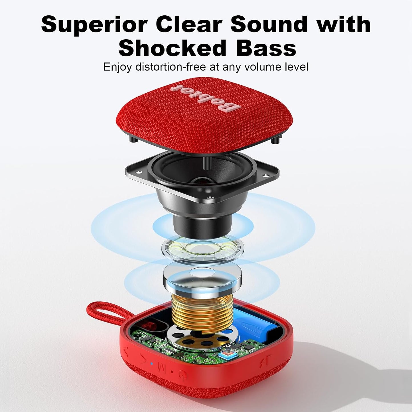 Bobtot IPX7 16H Portable Bluetooth Speakers, Wireless Waterproof Mini Speaker with Playtime, Loud Stereo Sound, TWS
