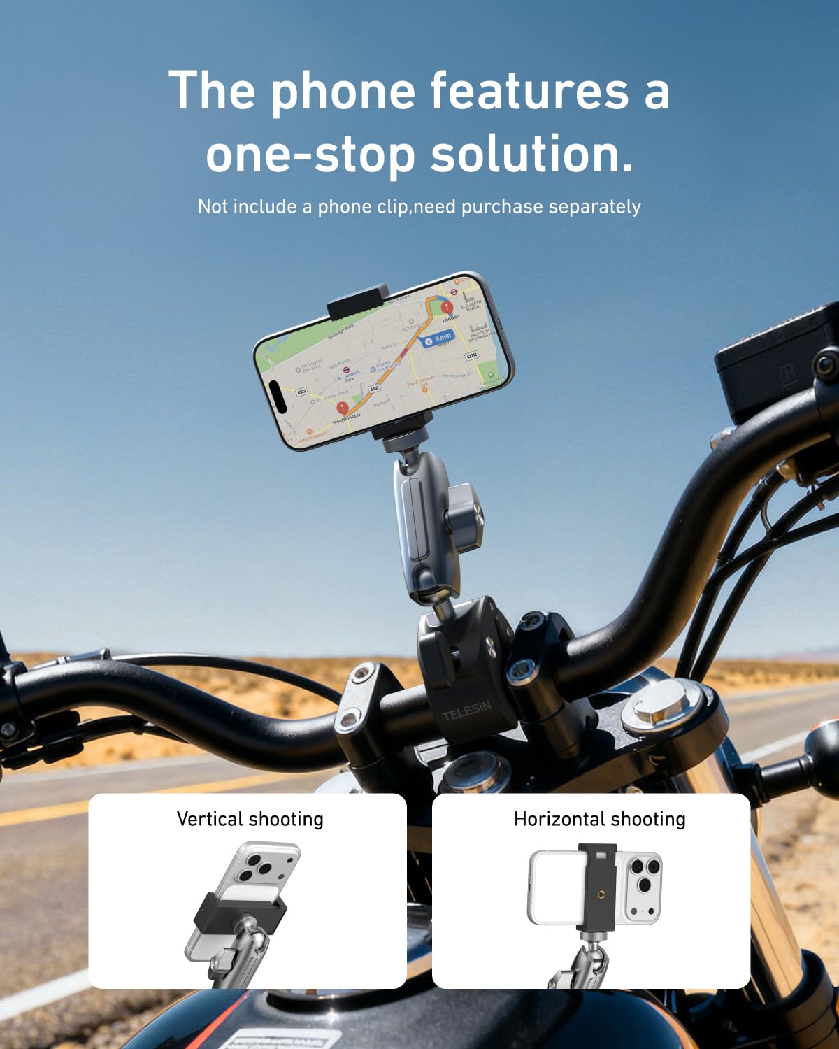 TELESIN Super Clamp Camera Mount with 360° Dual Ball Head, Bike/Bicycle/Motorcycle Handlebar Mount for DJI Osmo Pocket 4/ DJI Osmo Action 6/ Action 5 Pro/Osmo Nano/Action 4/Hero 13 12 11/Insta 360 X5