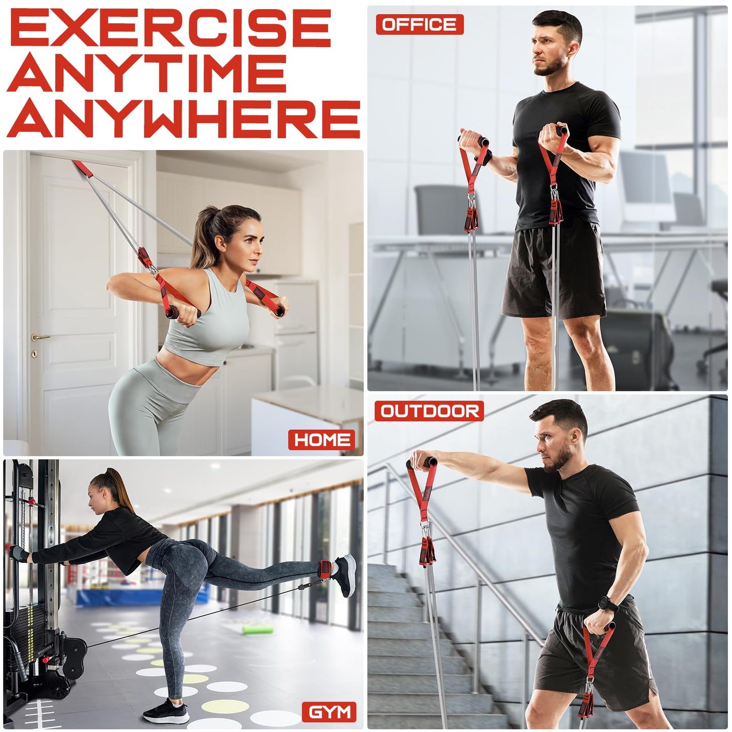 WALITO Resistance Bands Set - Exercise Bands with Handles, Door Anchor, Legs Ankle Straps, for Heavy Resistance Training, Physical Therapy, Muscle Training, Yoga, Home Workouts, Gym (Red 150Lbs)