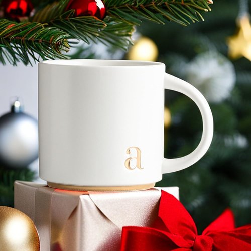 Collective Home Monogram Ceramic Mugs - 15 oz Golden Initial Coffee Cups | Elegant Personalized Gift Box