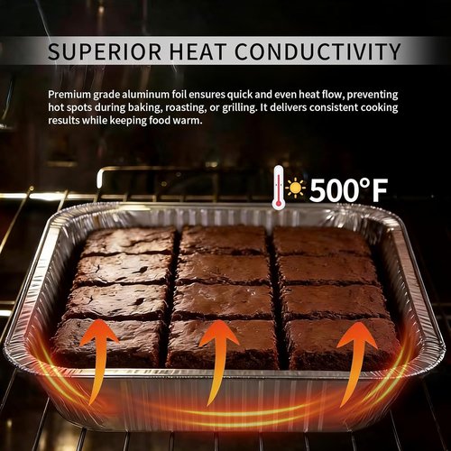 GrillChef 35-Pack Aluminum Foil Baking Cake Pans - Disposable Square Trays with Lids & Spoons