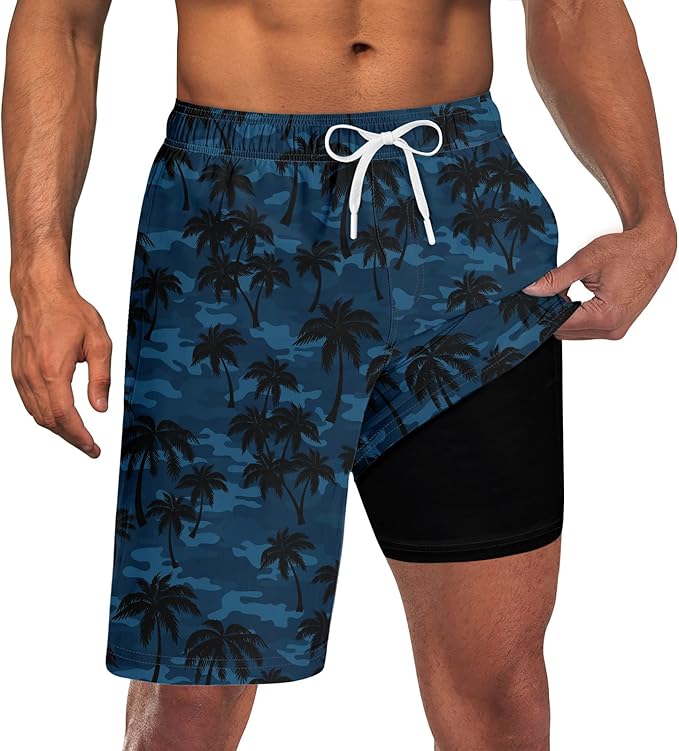 Goodstoworld Mens Swim Trunks with Compression Liner 9'' Inseam Quick Dry Swimsuit Shorts M-3XL