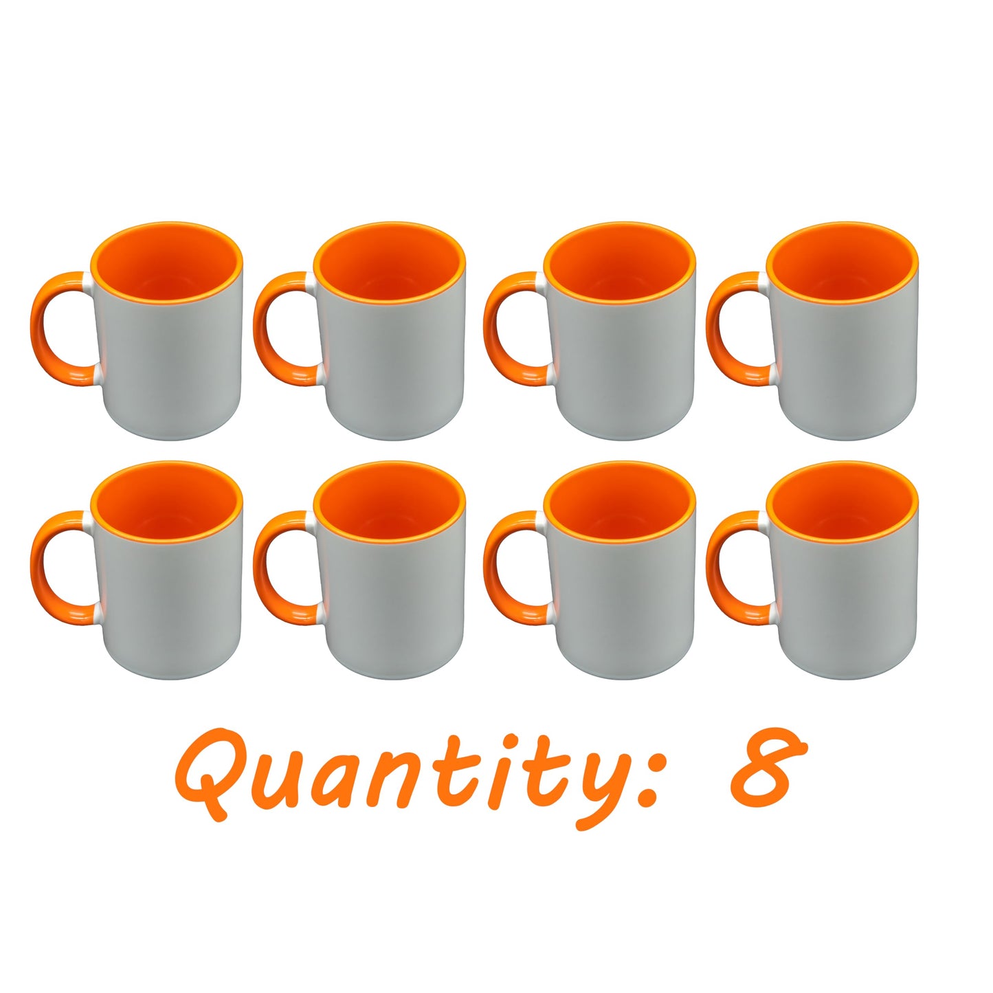 Sublimation Mugs 11 Oz, Orange Inner & Handle - Premium Coffee Cups for Heat Press Projects - Versatile Coffee Mug Design Ideal for Personalized Creations, 8 Piece Set