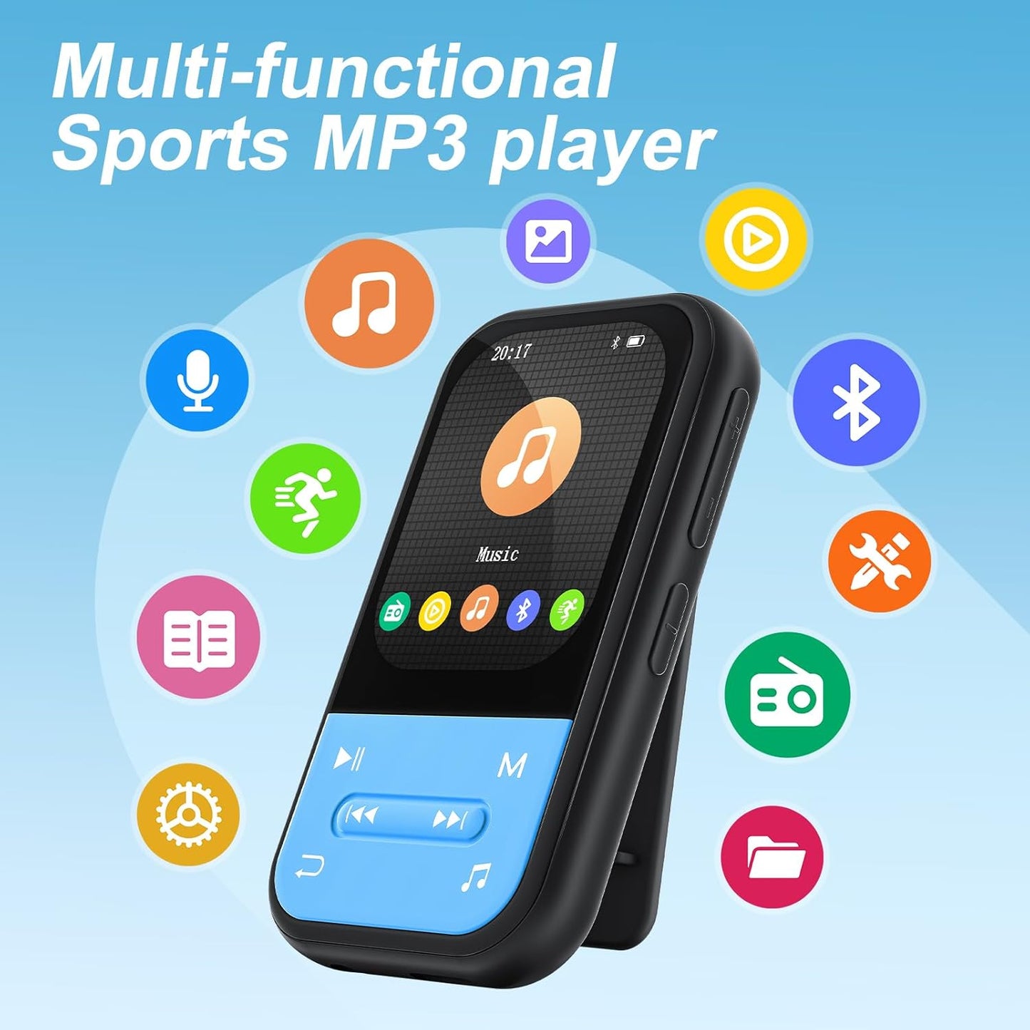 ZAQE 128GB MP3 MP3 5.3, Player - Clip Player with Bluetooth Portable Music Player with FM Radio, Voice Recorder