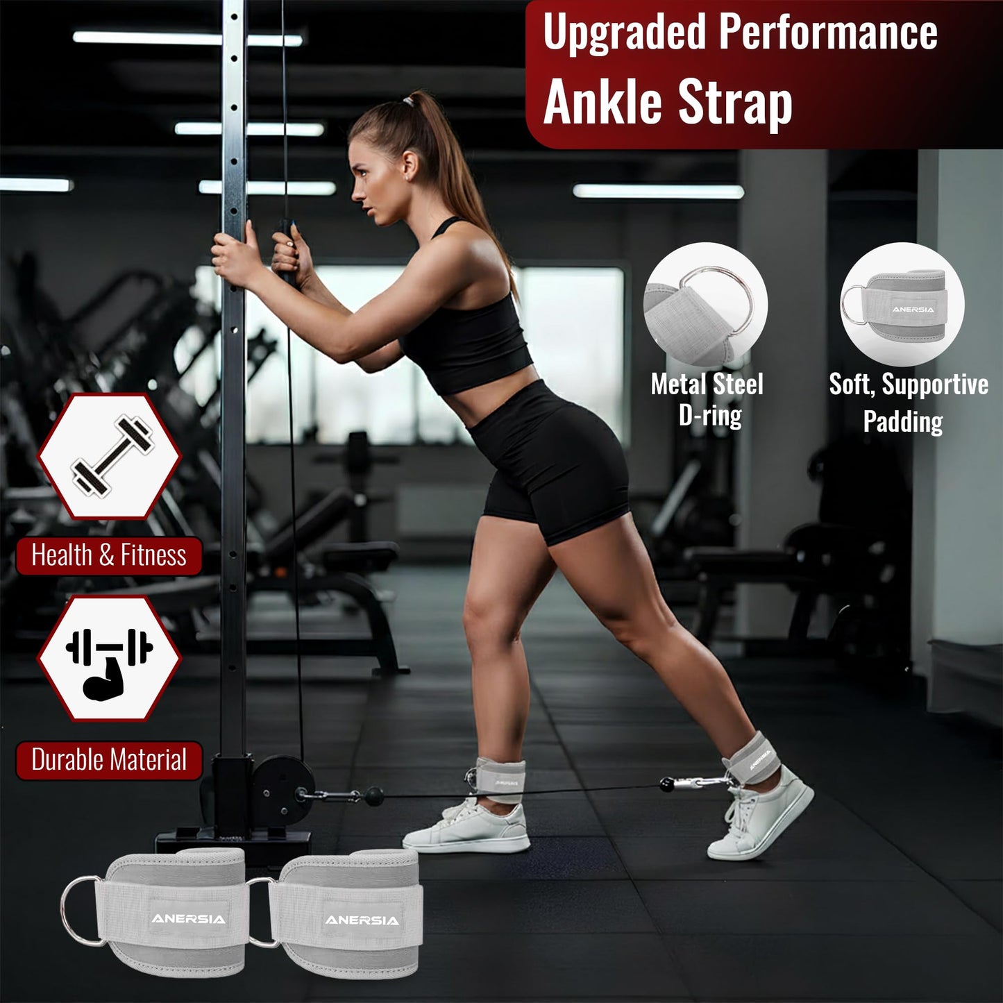 ANERSIA 10 in 1 Barbell Pad Set Grey for Squats & Hip Thrust – Barbell Pad with Resistance Bands, Lifting Straps, Ankle Straps & Barbell Clamps – Weightlifting Accessories Kit for Home Gym