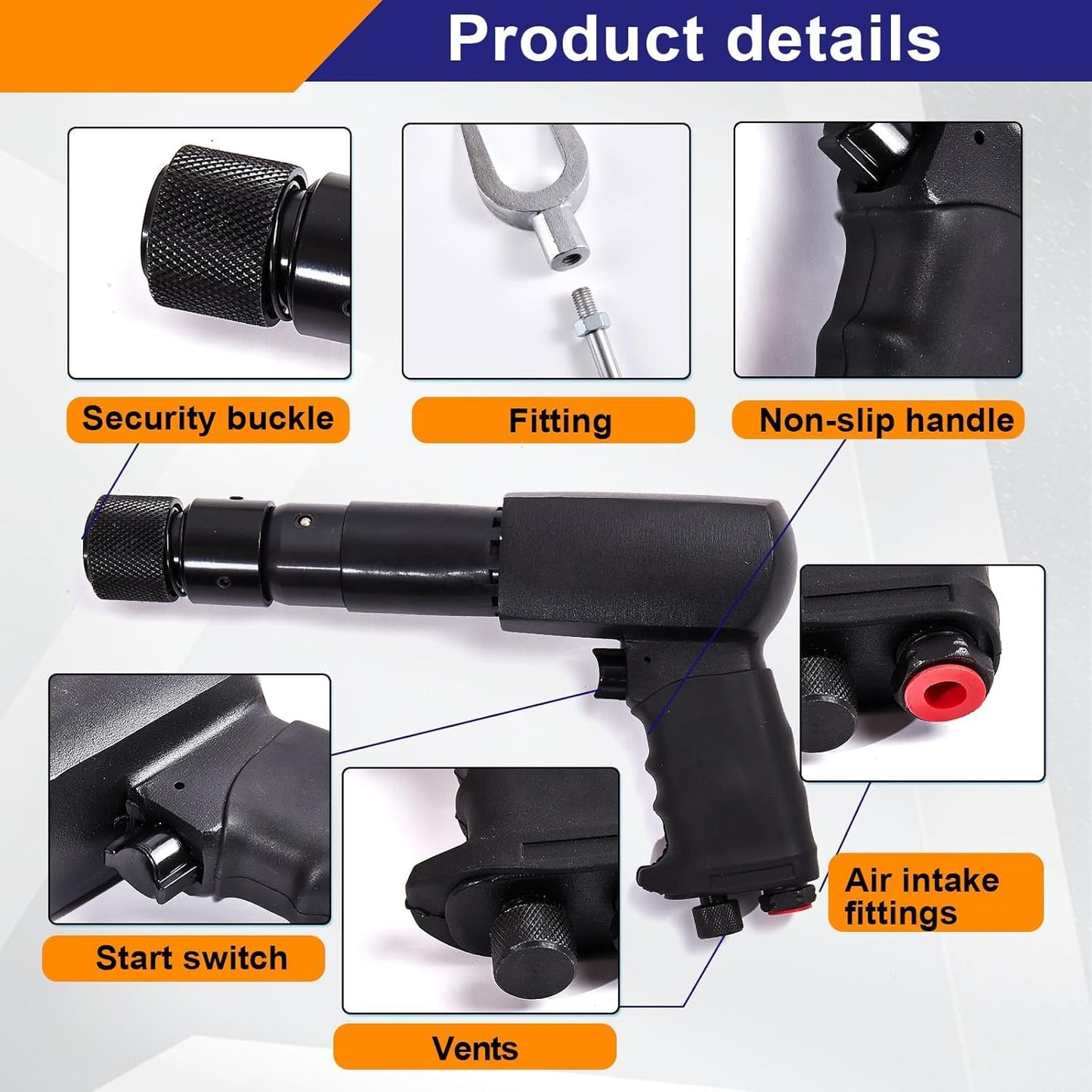 Air Hammer with 29-Piece Tool Plus Set Multifunctional Pneumatic Hammer Kit with Quick Change Retainer, Carrying Case, Anti Vibration Piece Chisel Set, 2500 BPM