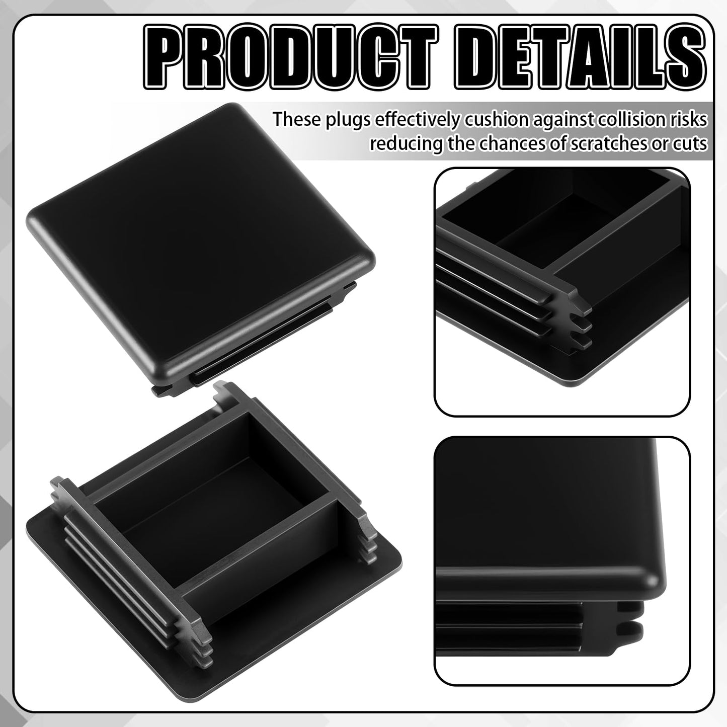 MorningRo 50 Pcs 1-5/8" Black Square Plastic Strut Channel End Caps PVC Strut Channel Safety End Caps Rectangle Plug Frame Protectors