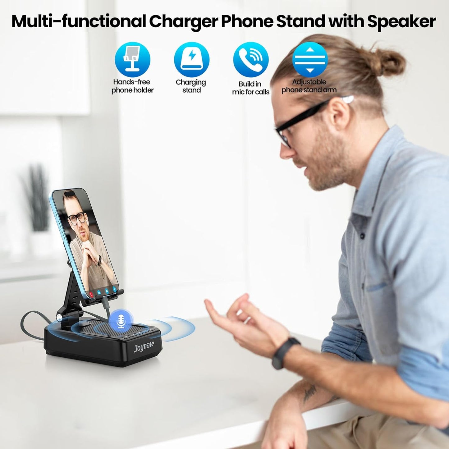 Joymate 10,000mAh 360 Gifts for Men Women, Charging Phone Stand with Cables and Bluetooth Speaker, Rotatable Angle Cell
