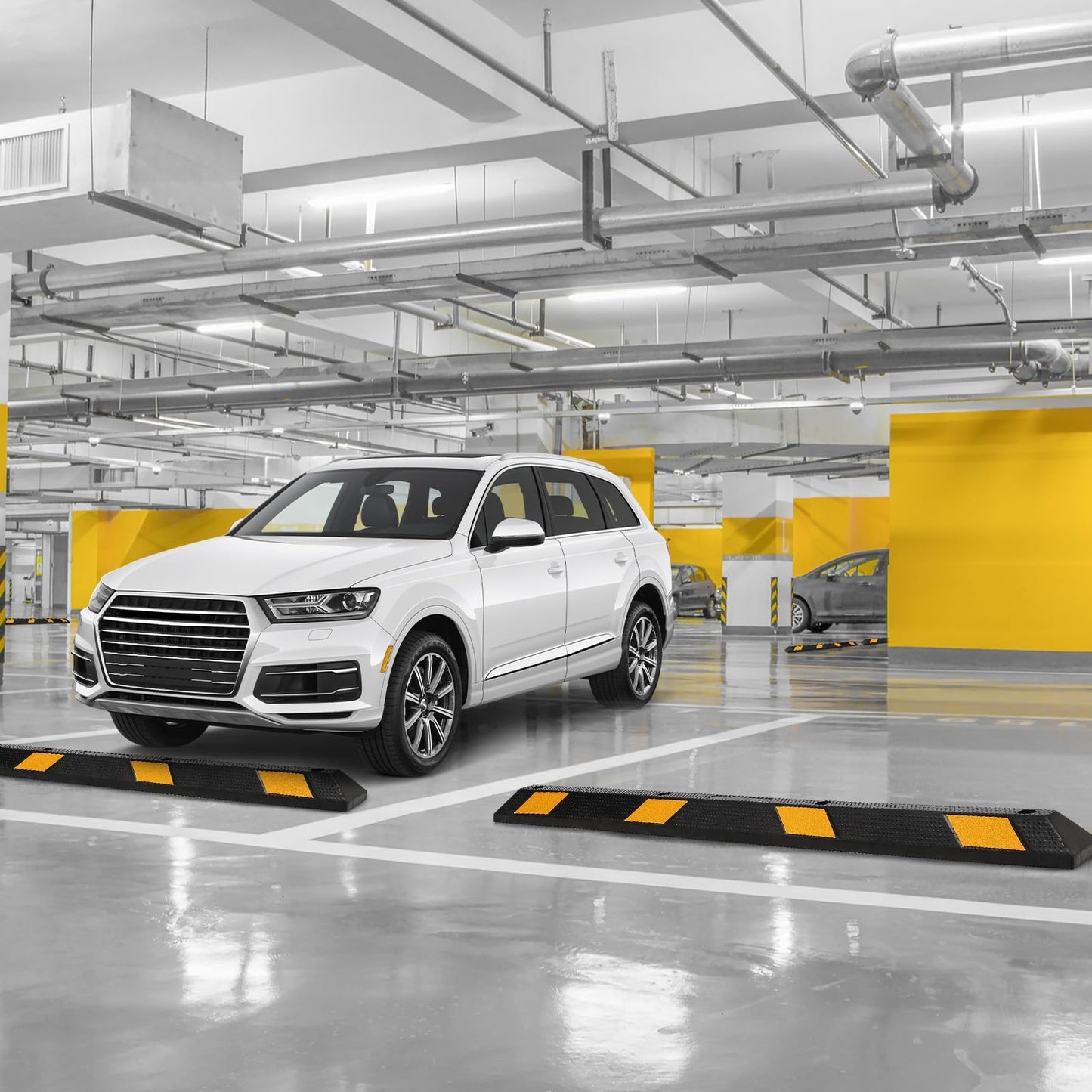 Garvee 72 Inch Rubber Parking Curb Set of 2, Wheel Stopper for Garage and Driveway, Parking Stop Block for Consistent Parking Positioning, 183 x 15 x 10 cm