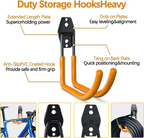 Heavy Duty 31-Pack Garage Wall Hooks - Anti-Slip Steel Storage for Ladders & Yard Tools | Orange