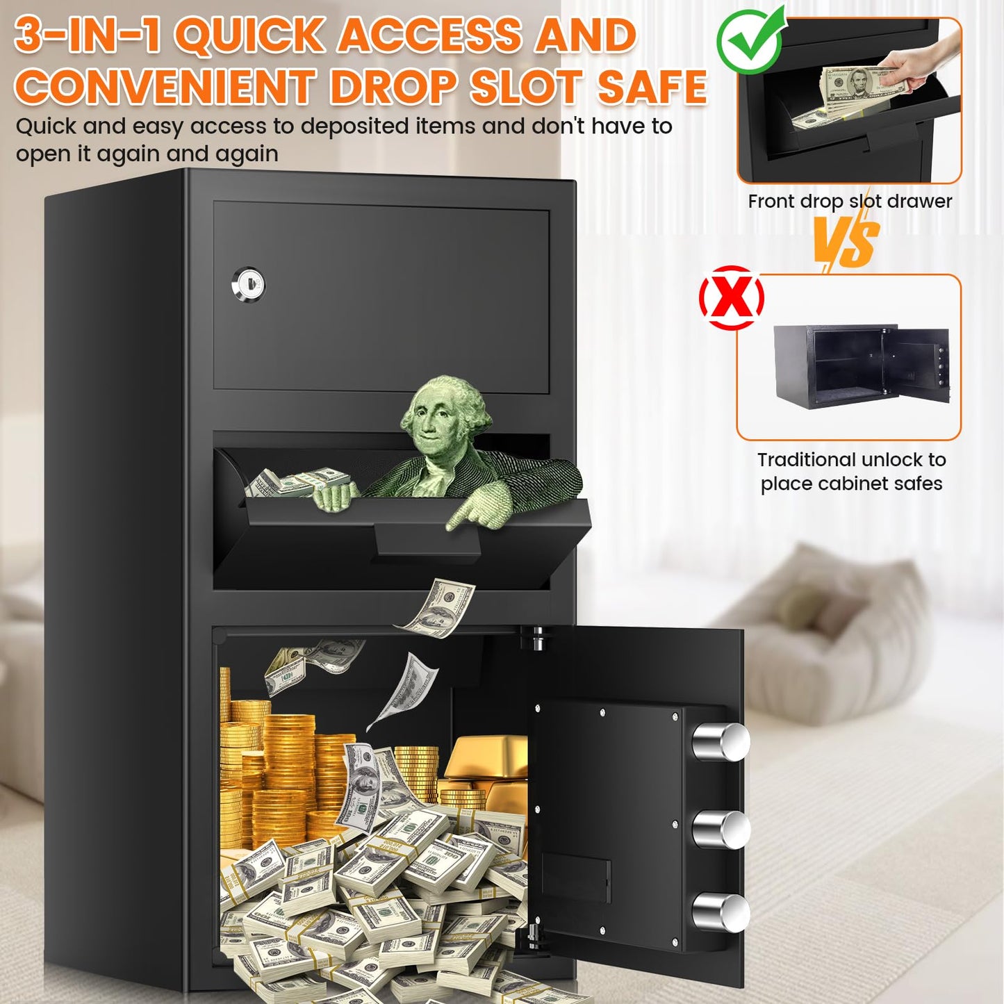 6.0 Cu ft Large Drop Safe Box for Business, Anti-Theft Cash Safes Drop Box with Drop Slot, Digital Keypad and Spare Key, Heavy-duty Depository Drops Safe for Home Retail Busines Restaurants