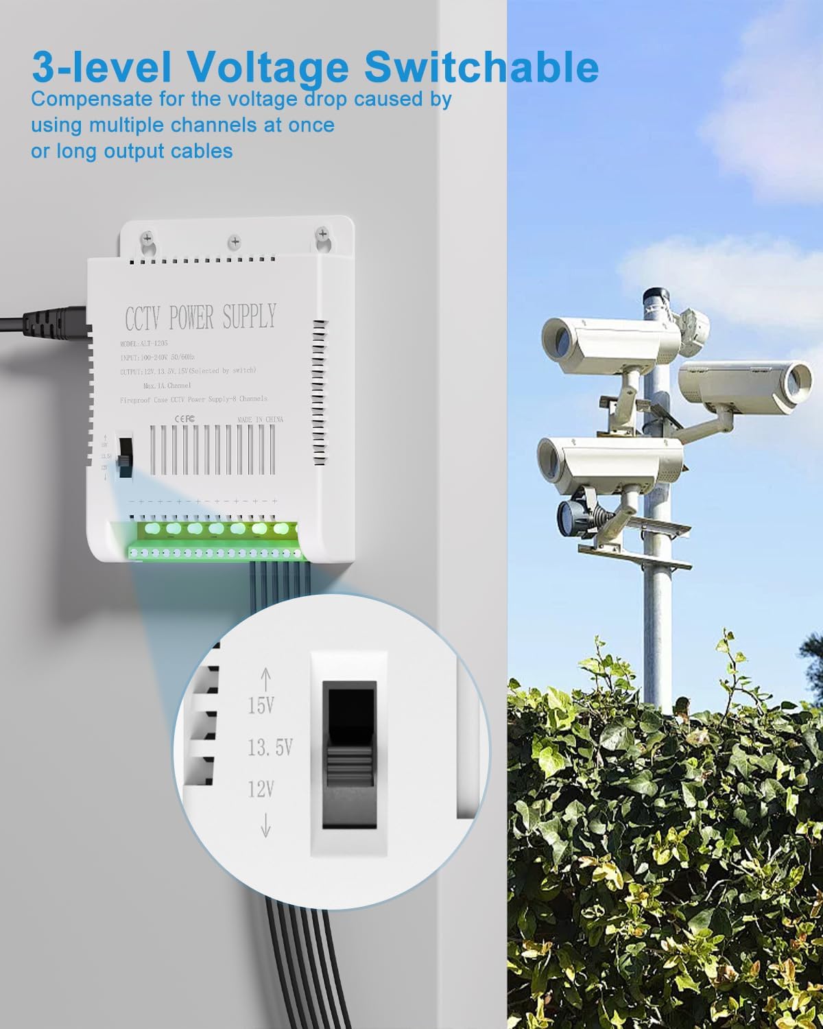 ALITOVE 12V 8 12 5A 60W 12V 13.5V 15V 100-240V 50-60Hz CCTV Power Supply Channel Security Camera Power Distribution Box