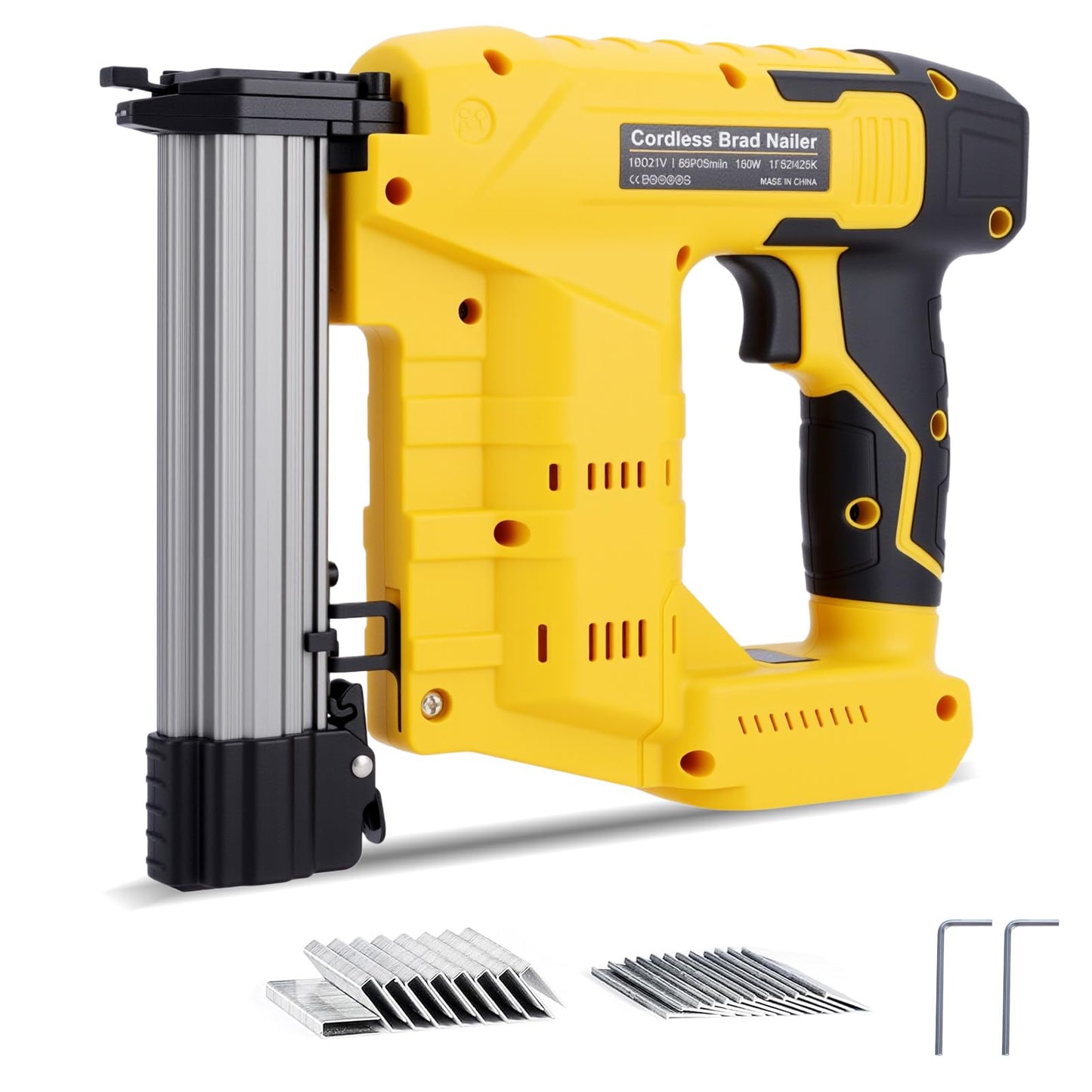 WODHMIEY Cordless 2 in 1 Brad Nailer & Staple, Battery Powered, Compatible with De W alt 20V (No Battery), 18 Gauges, Combo Single Mode, Safety Pin, Includes 400 Nails