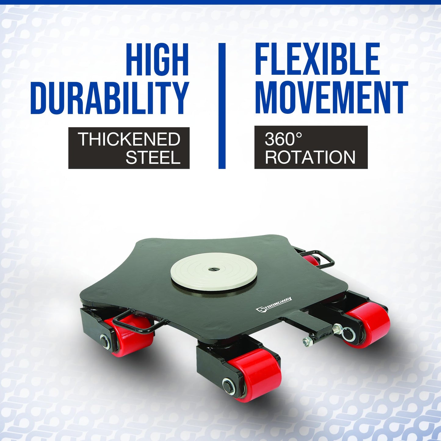 Strongway Omni-Directional Machinery Mover with 360 Degree Rotation, 8800 Lb Capacity, 5 Polyurethane Rollers, 23.2 in. x 21.2 in. x 4.3 in., Thickened Steel Plate, for Shops, Warehouses and Factories